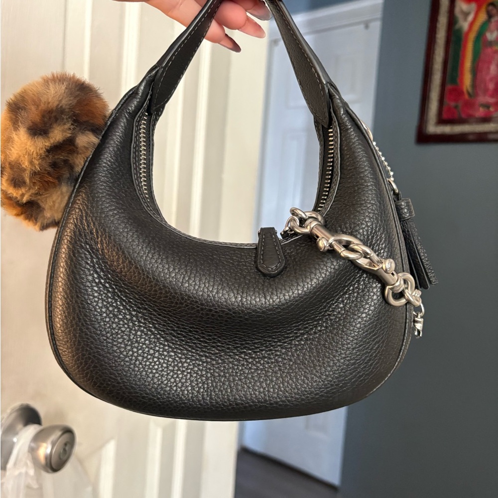 Black Leather Women's Bag with Chain Detail